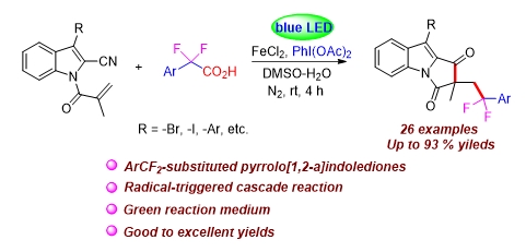 # 103 Visible-light induced cascade cyclizaiton of 1-acryloyl-2-cyanoindole：Access of difluoroalkylated pyrrolo[1,2-a]